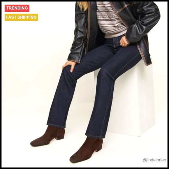 Square Toe Ankle Booties Chunky Block Heel Side Zipper Comfortable Low Heel - Picture 2 of 7